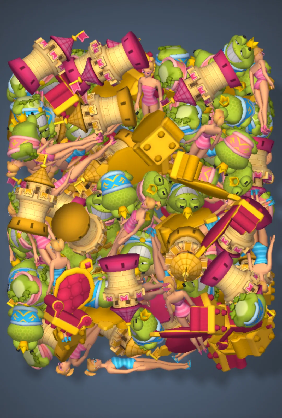 Match Factory Level 1508, configuration 1: example board with Frog Prince Pink × 36, Frog Prince Blue × 36, Doll Pink1 × 18, Doll Blue1 × 18 targets; 1:30 time limit