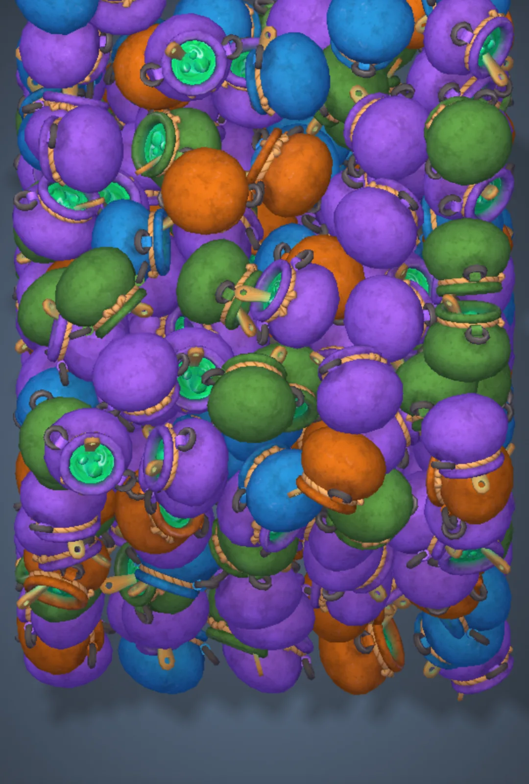 Match Factory Level 1510, configuration 1: example board with Witch Pot Orange × 45, Witch Pot Blue × 45, Witch Pot Green × 45 targets; 2:10 time limit