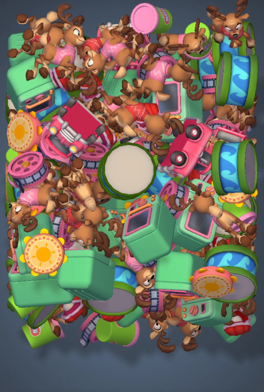 Match Factory Level 1516, configuration 1: example board with Playing Clay Pink × 9, Pickup Pink × 9, Tambourine Pink × 12 targets; 2:00 time limit